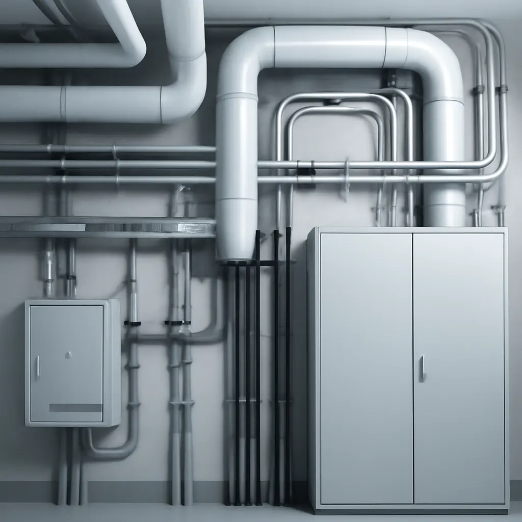 Инженерные схемы Панель инженерных систем с трубами и кабелями для монтажа