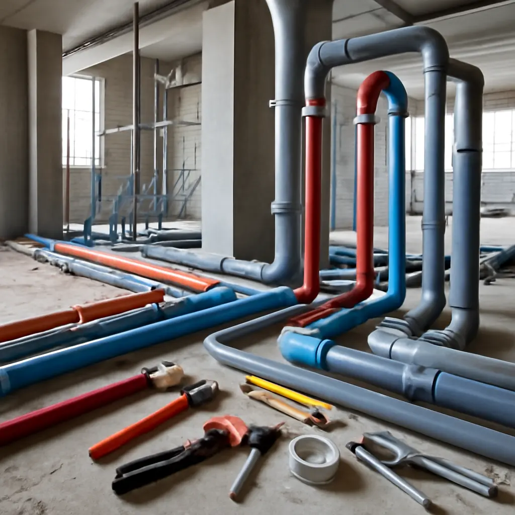 Монтаж инженерных систем Инженерный монтаж на объекте с инструментами и трубами