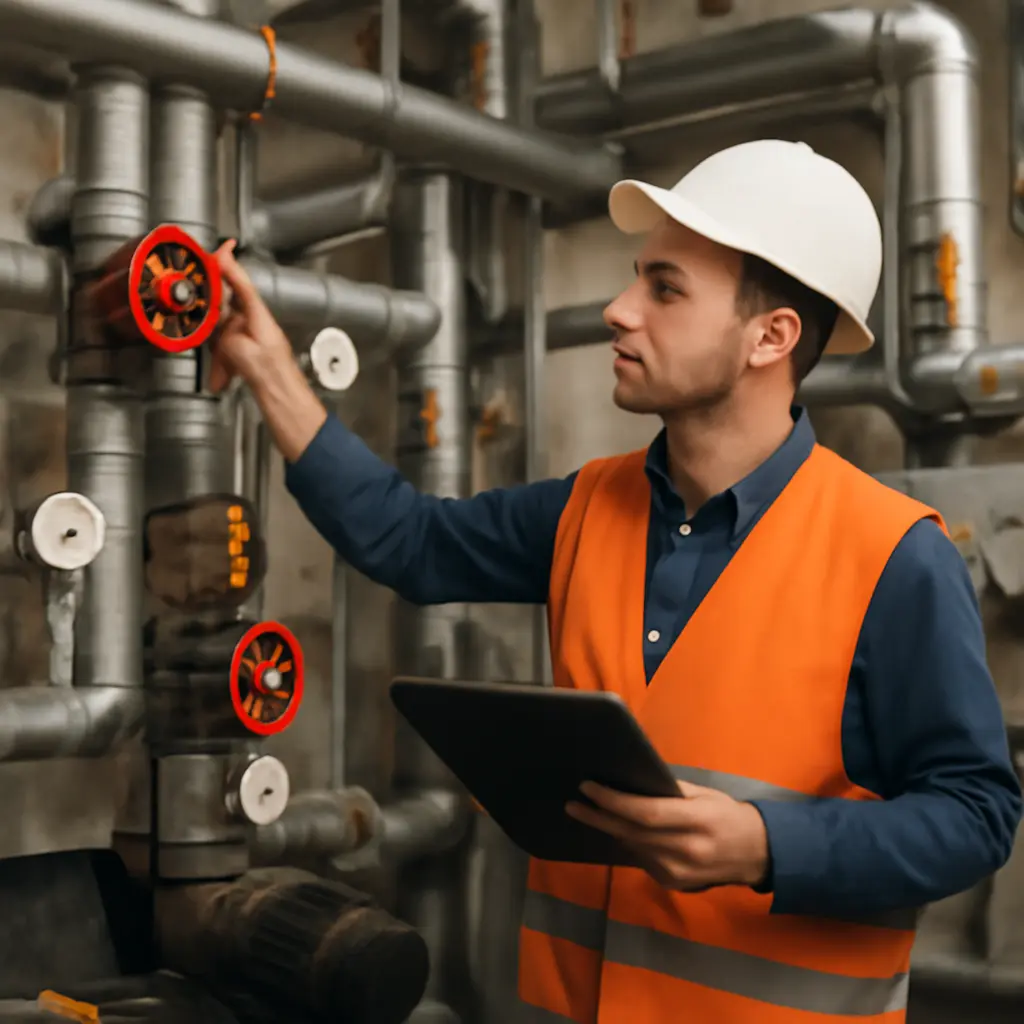 Инженер с инструментами осматривает систему