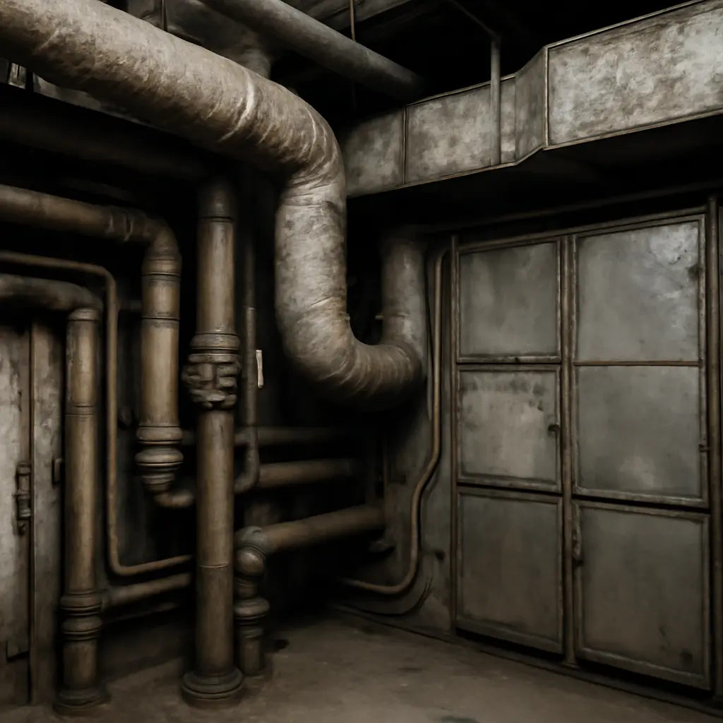 Сломанная система труб Иллюстрация устаревшего монтажа инженерных систем