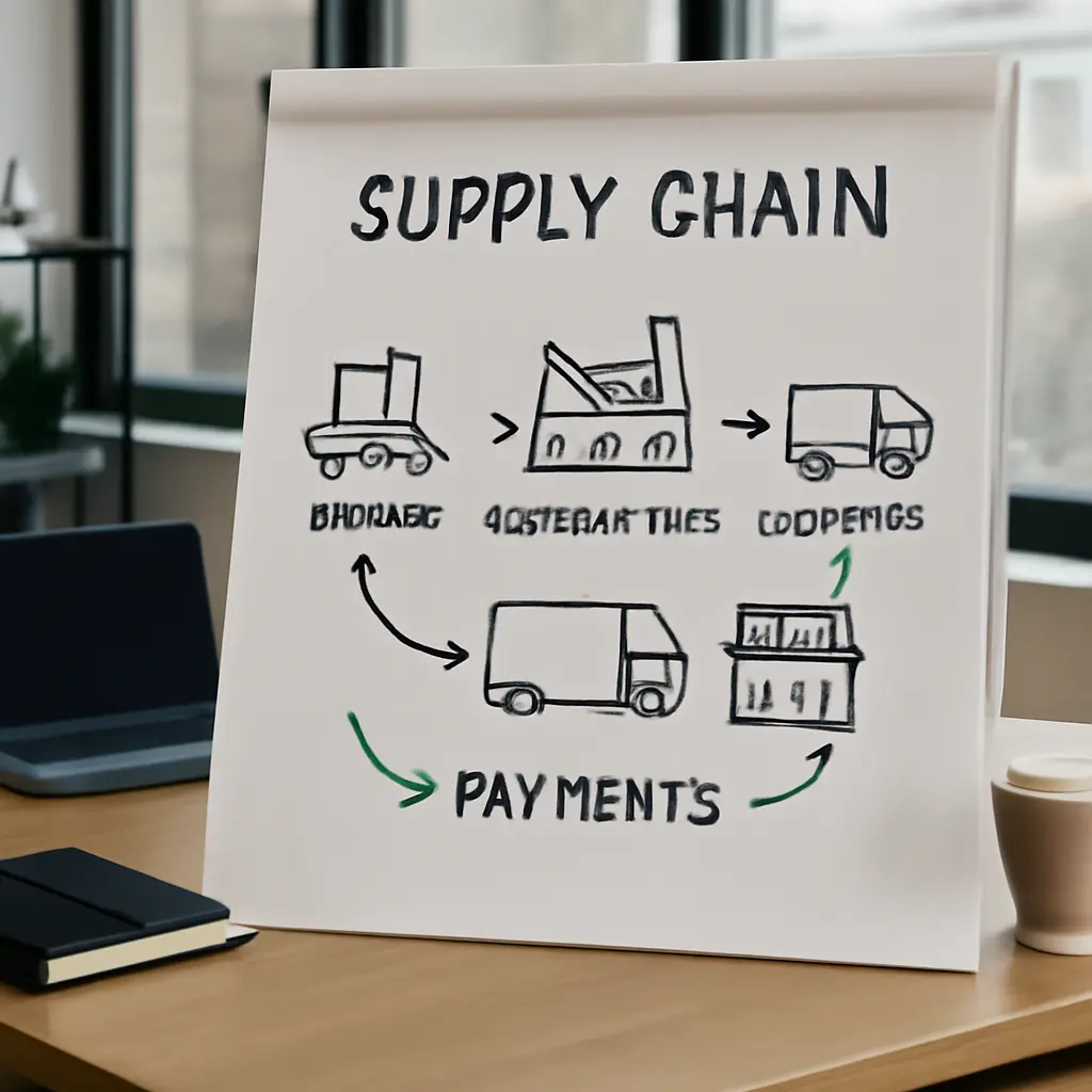 Цепочка поставок и платежей Схема цепочки поставок и финансовых операций между поставщиком и подрядчиком